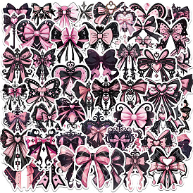 50Pcs Artistic Pink and Black Bow PVC Adhesive Waterproof Stickers Self-Adhesive Stickers,  for Suitcase, Laptop, Cup, DIY Photo Album Diary Scrapbook Decoration