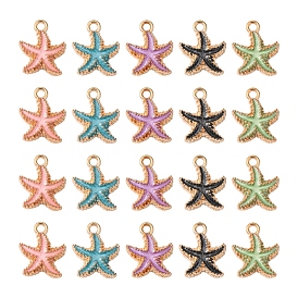 20Pcs 5 Colors Alloy Enamel Pendants, Starfish, Light Gold
