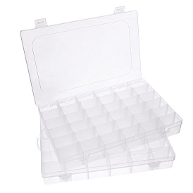 Removable Plastic Organizer Box with Adjustable Dividers and Lids, 36 Compartments, Rectangle