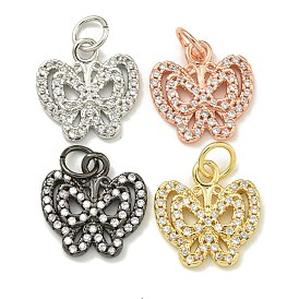 Rack Plating Brass Micro Pave Cubic Zirconia Charms, Long-Lasting Plated, Lead Free & Cadmium Free, Butterfly