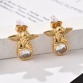 304 из нержавеющей стали серьги, с четким кубического циркония, ангел
