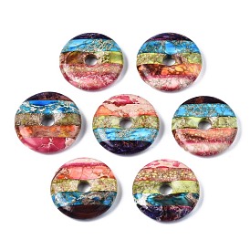 Rainbow Color Natural Imperial Jasper Pendants, Dyed, Donut/Pi Disc