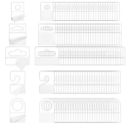 250Pcs 5 Style Transparent PVC Self Adhesive Hang Tabs, with Euro Slot Hole Foldable, for Store Retail Display Tabs, Mix-shaped