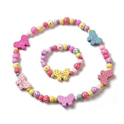 Ensemble de bijoux en bois d'érable et acrylique, collier de perles et bracelet extensible pour enfants