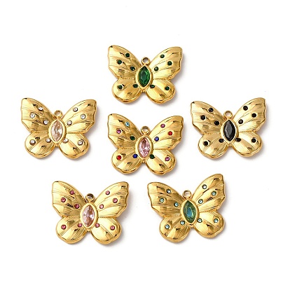 304 из нержавеющей стали горный хрусталь подвески, бабочки прелести, вакуумное покрытие pvd, реальный 18 k позолоченный