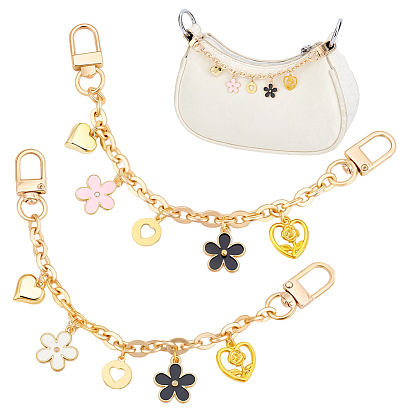 2 шт. 2 Цвета: акриловое сердце и эмалированный сплав, розовый и белый цветок, подвеска, сплав, кабель, цепочка, сумка, декоративные цепочки, с поворотными застежками