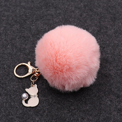 Imitation Rabbit Fur Pom-Pom & Cat Keychain, Bag Pendant Decoration