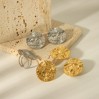 Винтажные серьги из нержавеющей стали во французском стиле, текстурированный плоский круглый