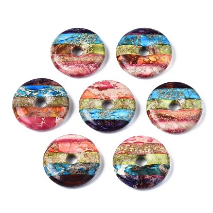Кулоны из натуральной императорской яшмы цвета радуги, окрашенные, пончик / пи-диск