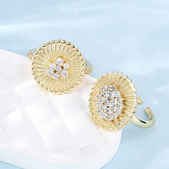 Латунные кольца из манжеты с прозрачным цирконием, без кадмия и без свинца, плоско-круглые