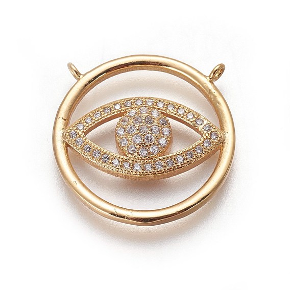Brass Micro Pave Cubic Zirconia Pendants, Flat Round with Eye