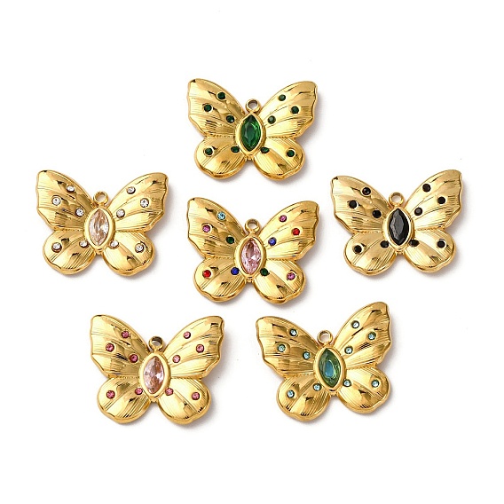 304 из нержавеющей стали горный хрусталь подвески, бабочки прелести, вакуумное покрытие pvd, реальный 18 k позолоченный