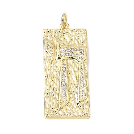 Brass Micro Pave Cubic Zirconia Pendants, Rectangle with Chai Symbol Charms, Long-Lasting Plated, Rack Plating, Lead Free & Cadmium Free