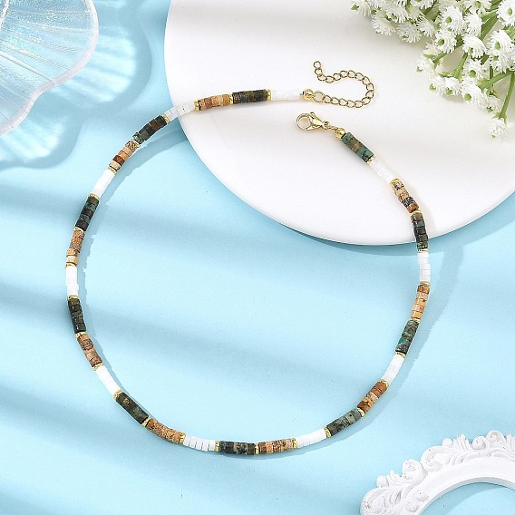 Natural African Turquoise(Jasper) and Natural Picture Jasper Bead Necklaces, with Natural Freshwater Shell Beads