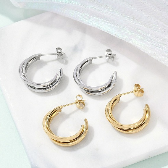 304 серьги-гвоздики из нержавеющей стали в форме буквы С для женщин, с 316 ушными шпильками из хирургической нержавеющей стали, ионное покрытие (ip)