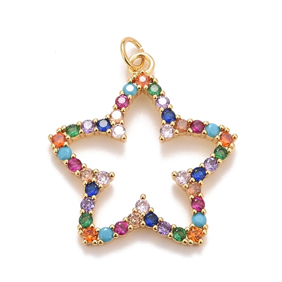 Кубического циркония подвески, с реечным покрытием из настоящей позолоченной латуни 18k, с прыжковых колец, долговечный, без свинца, без кадмии и без никеля, цветок