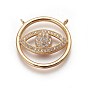 Brass Micro Pave Cubic Zirconia Pendants, Flat Round with Eye