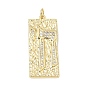 Brass Micro Pave Cubic Zirconia Pendants, Rectangle with Chai Symbol Charms, Long-Lasting Plated, Rack Plating, Lead Free & Cadmium Free