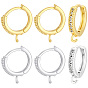 16pcs 2 couleurs boucles d'oreilles créoles en laiton, avec de la zircone cubique clair, avec boucle