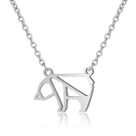 201 Stainless Steel Pendant Necklaces, with Cable Chains, White Bear