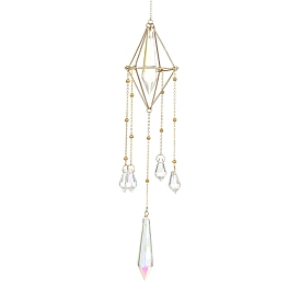 Glass Bullet with Brass Chains Hanging Pendant Decorations, with 304 Stainless Steel Findings, Suncatchers for Party Window, Wall Display Decorations