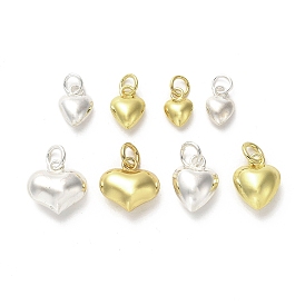 925 Sterling Silver Pendants, Puffed Heart Charms with Jump Rings