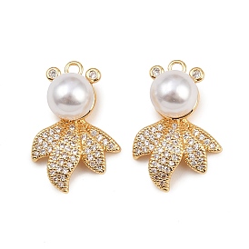 Латунные микро проложить кубического циркония подвески, рыбы прелести, с абс пластмассовой имитационной жемчужиной, долговечный, без никеля 