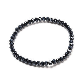 Faceted Glass Rondelle Beads Stretch Bracelet for Kid, Pearl Luster Plated Glass Bracelet
