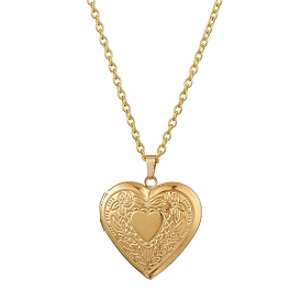 Iron Necklaces, Cable Chains, with 304 Stainless Steel Locket Pendants, Heart