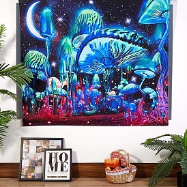 Black Light Aesthetic Mushroom Wall Tapestry, Starry Night Art Tapestry, for Neon Party Wall, Bedroom, Living Room