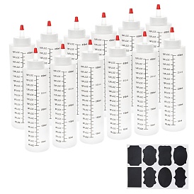 Polyethylene(PE) Squeeze Bottles, with Scale & Red Tip Cap, for Ketchup, Sauces, Paint and More, with Chalkboard Sticker Labels