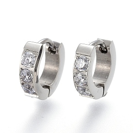 304 обруч серьги из нержавеющей стали замке, с четким кубического циркония, кольцо