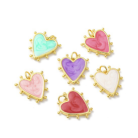 Rack Plating Brass Enamel Pendants, with Jump Ring, Lead Free & Cadmium Free, Heart Charm, Real 18K Gold Plated