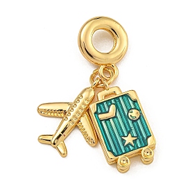 Rack Plating Brass Dark Cyan Enamel European Dangle Charms, Aircraft & Luggage Large Hole Pendants, Long-Lasting Plated