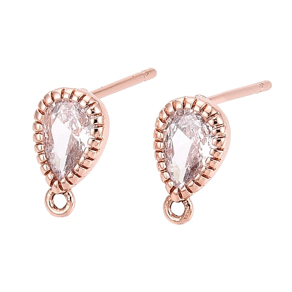 Conclusions de la boucle d'oreille en laiton zircon cubique, avec boucle, larme, Véritable rose or plaqué