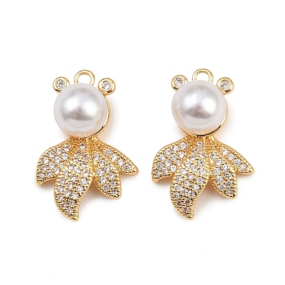 Латунные микро проложить кубического циркония подвески, рыбы прелести, с абс пластмассовой имитационной жемчужиной, долговечный, без никеля 