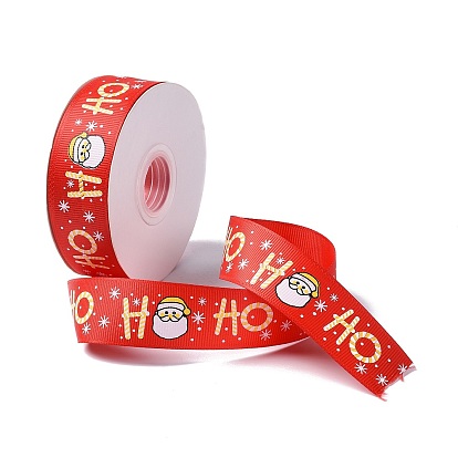 25 Yards Christmas Theme Printed Polyester Grosgrain Ribbon, for DIY Jewelry Making, Flat