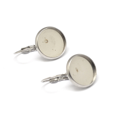 304 Stainless Steel Leverback Earring Settings, Flat Round