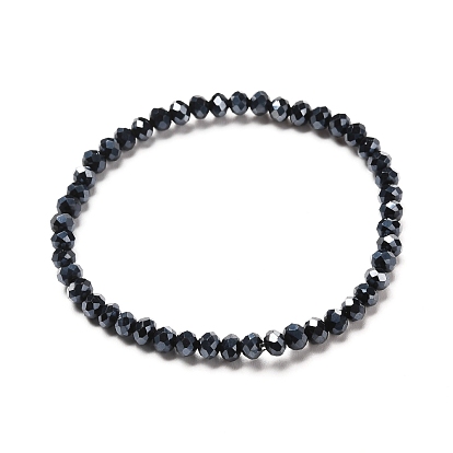Faceted Glass Rondelle Beads Stretch Bracelet for Kid, Pearl Luster Plated Glass Bracelet