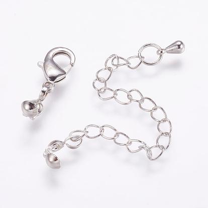 Long-Lasting Plated Brass Chain Extender, with Lobster Claw Clasps and Bead Tips
