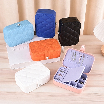 Rectángulo pu cajas de almacenamiento de joyería de cuero de imitación, Estuche de viaje portátil con textura de rombo y cierre a presión., para sostenedor del pendiente del anillo, regalo para mujer