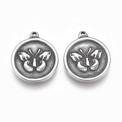 304 подвески из нержавеющей стали, плоские круглые с бабочкой