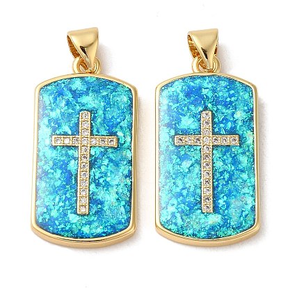 Покрытие стойки латунь микропаве прозрачные подвески из кубического циркония, с опалом, без кадмия и без свинца, долговечный, прямоугольник с крестом