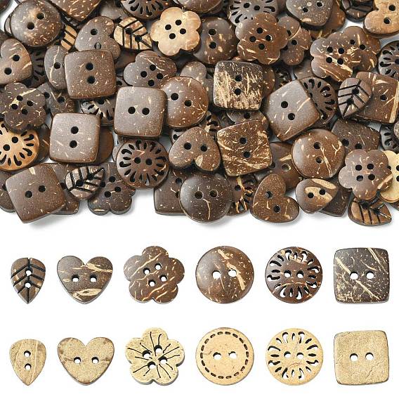 120Pcs 6 Styles Coconut Buttons