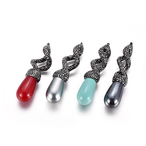 Полимерная глина хрусталь большие кулоны, с латунными выводами и акрилом, слеза, металлический черный , гематит