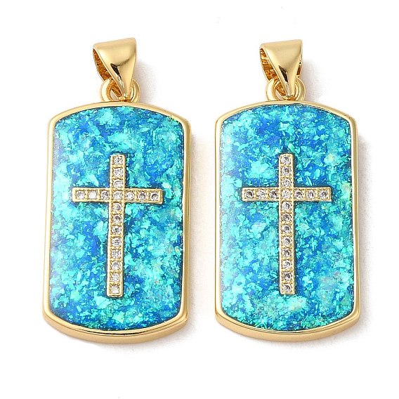 Покрытие стойки латунь микропаве прозрачные подвески из кубического циркония, с опалом, без кадмия и без свинца, долговечный, прямоугольник с крестом