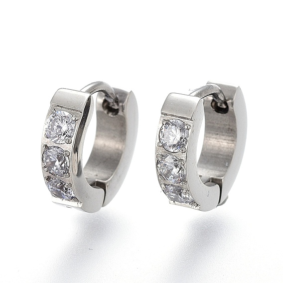 304 обруч серьги из нержавеющей стали замке, с четким кубического циркония, кольцо