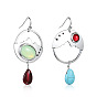 925 Silver Gemstone Earrings with Agate and Turquoise - Geometric Pendant, Handmade, Moonstone.
