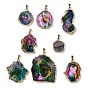 Dyed Natural Solar Agate Slices Pendants, Edge Plated, with Golden Plated Brass Findings, Nuggets