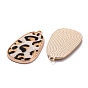 Eco-Friendly Cowhide Leather Pendants, with Golden Plated Alloy Cabochon Settings, Teardrop with Pattern